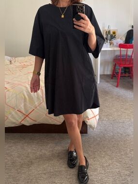 COS Navy Half-Sleeve Cotton Mini Smock Dress w/ Pockets Size 8